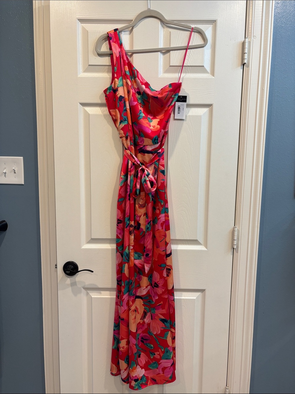 Tahari One-Shoulder Floral Maxi Dress in Pink and Coral (NWT)